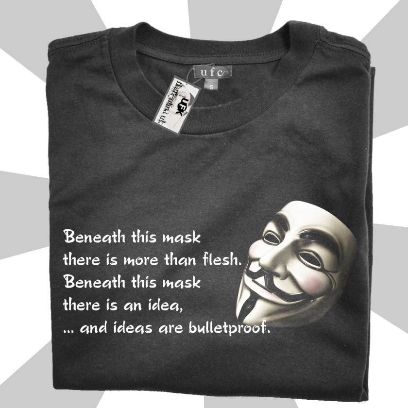   VENDETTA QUOTE Black T SHIRT revolution retro movie vintage fun  