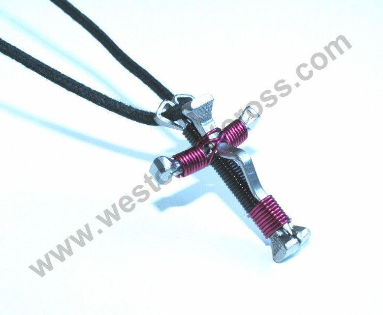 Handmade Horseshoe 5 Nail Cross Necklace (Burgundy)  