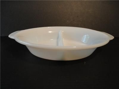   King VINTAGE White Glass DIVIDED Casserole Vegetable Bowl BAKEWARE USA