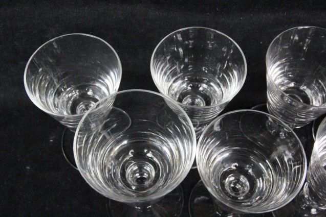 L553 8PC VAL ST LAMBERT CRYSTAL STEMMPED WINE GLASSES STATE PLAIN DISC 