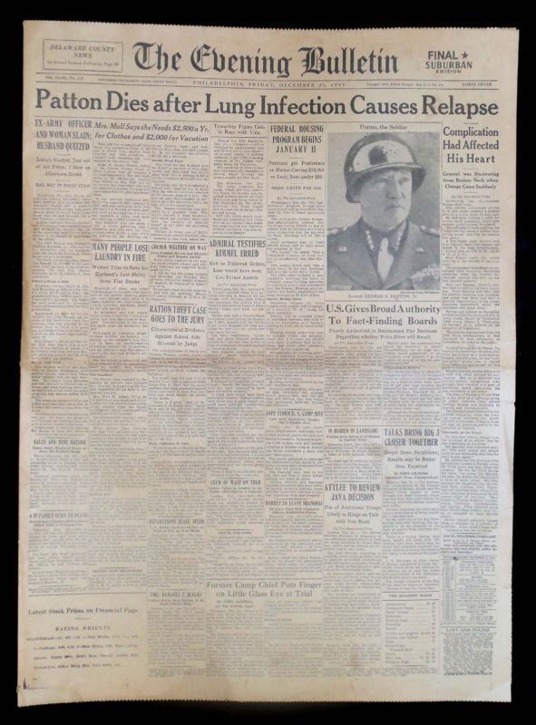 General George Patton Death Newspaper Dec 21, 1945 zz  