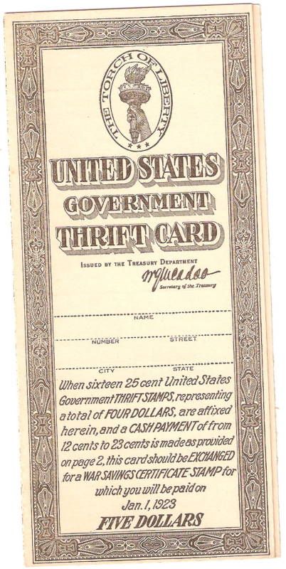 World War 1 Thrift Card, US Gov ,Near Mint,$12  