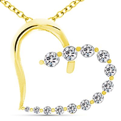 00CT ROUND CUT DIAMOND HEART PENDANT NECKLACE 14K YELLOW GOLD CHAIN 