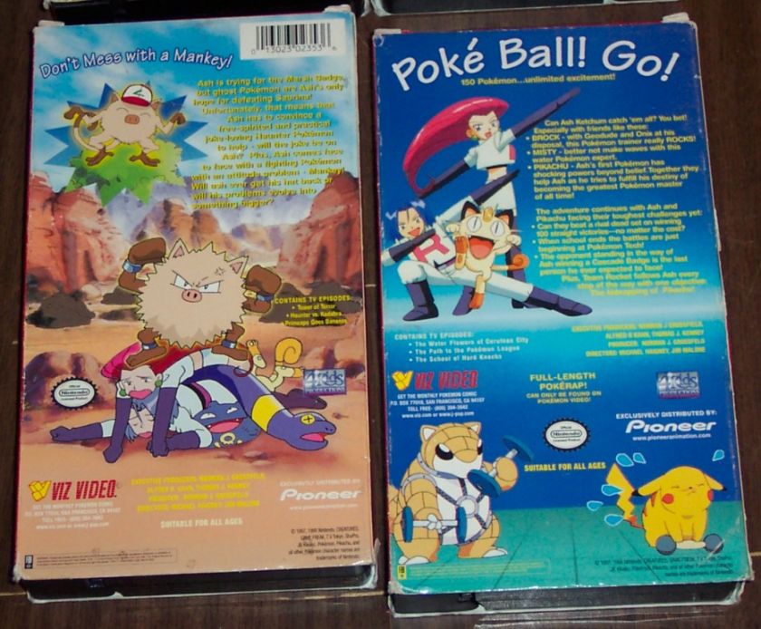 POKEMON vhs Thunder Shock, Great Race, Primeape, +  