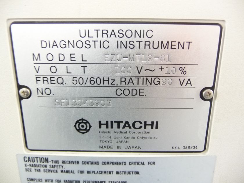 HITACHI EUB 525 CARDIOVASCULAR ULTRASOUND S W/ EZU MT19 S1 VIDEO 