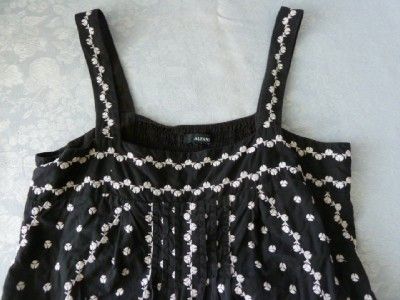 Alfani~Anthropologie Black Cotton~White Embroidery~Boho Peasant 