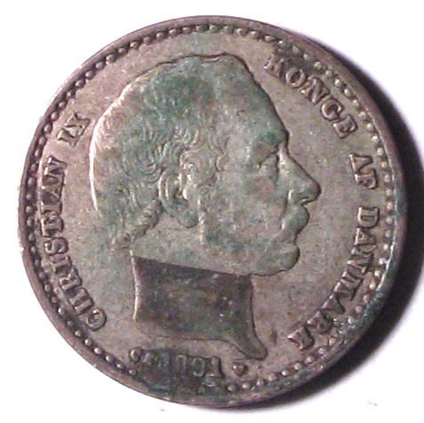 DENMARK 1891 SILVER 25 ORE VF Ugly Toning  