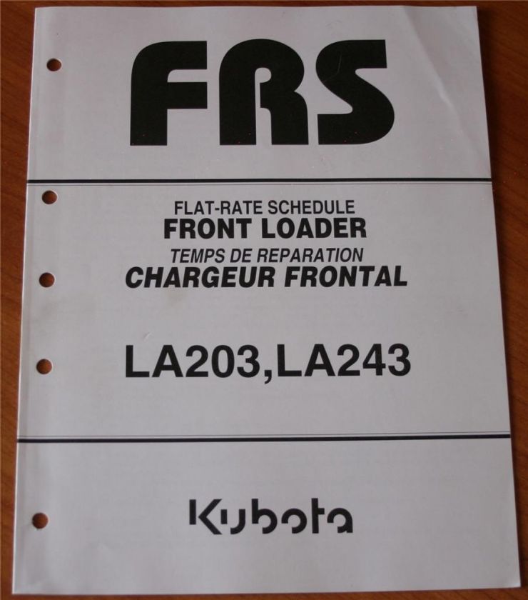 Kubota Flat Rate Schedule Front Loader LA203, LA243  