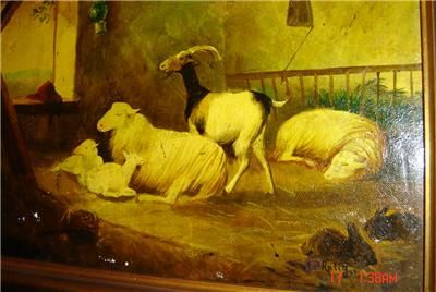 Antique GEORGES FRÉDÉRIC RÖTIG Oil Painting SHEEP, GOAT  