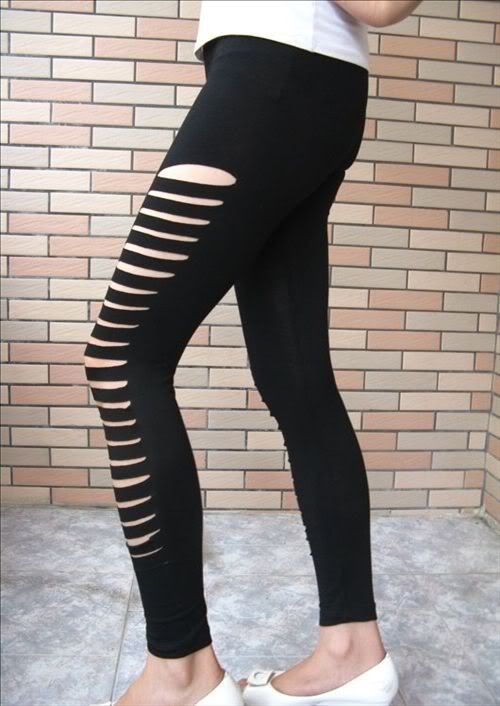 Black Side Cut Out Leggings Tight Women Cotton Pants  