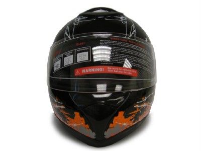 ORANGE BLACK SKULL BONE FULL FACE MOTORCYCLE HELMET ~L  