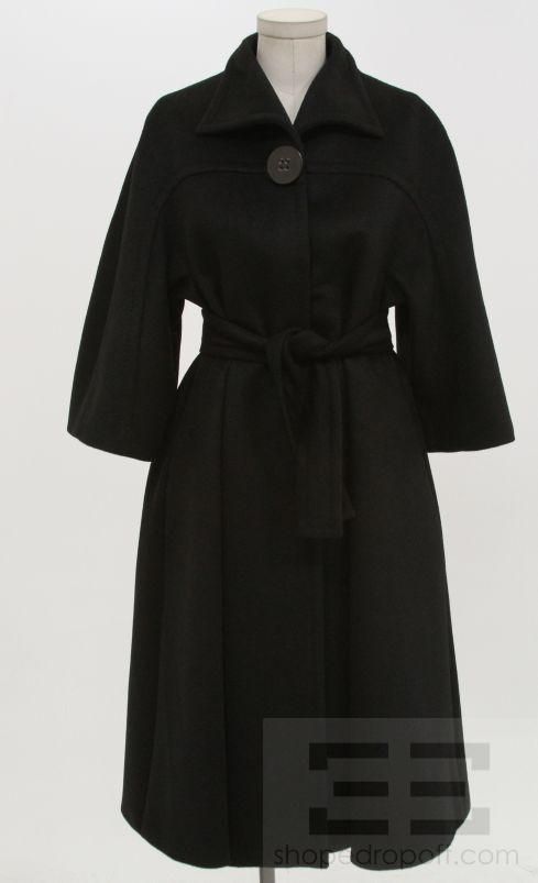 Max Mara Atelier Black Cashmere Belted Full Length Coat Size 6  