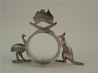   & Sons Silver AUSTRALIA NAPKIN RING Kangaroo Boomerang Emu  