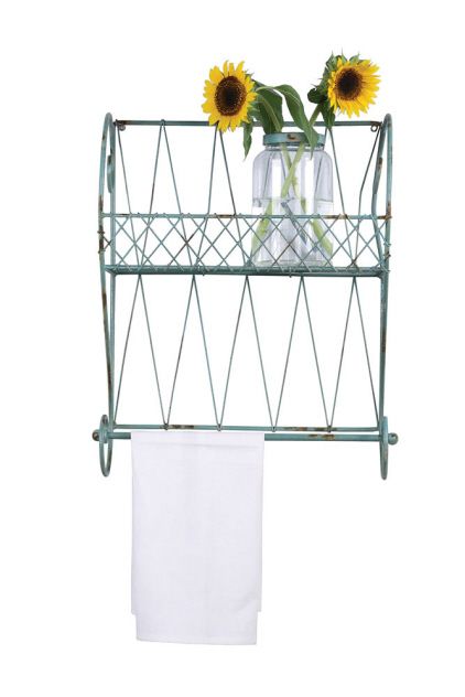 COUNTRY CHIC Wire WALL SHELF Towel Rack Aqua Lt Blue  