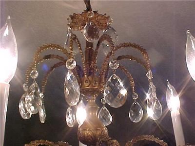 EXQUISITE VINTAGE 1940s BRASS/BRONZE AND CRYSTAL CHANDELIER ~ FIVE 