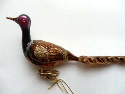 PHEASANT GERMAN BLOWN GLASS CHRISTMAS TREE ORNAMENT CLIP ON  