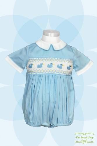 Hand Smocked Babys Blue Duck Romper 100% Cotton 3 12m  