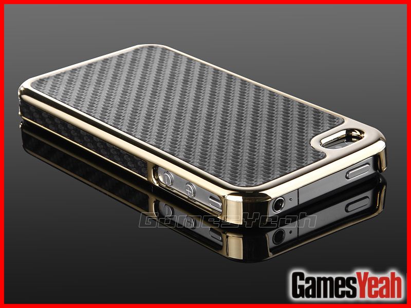 Golden Carbon Fiber Chrome Hard Case Cover F AT&T Verizon Sprint 