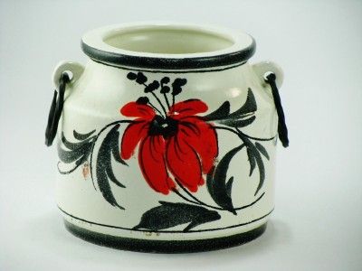 Vintage Italian Pottery Canister w/ Metal Double Handles  