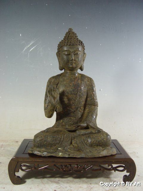 RARE OLD BRONZE SHAKYAMUNI BUDDHA 11 H  