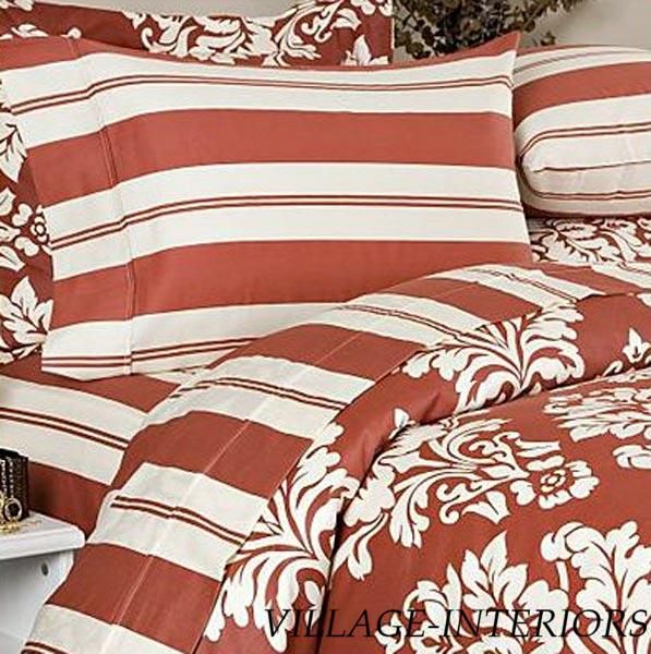 HAVANA TERRA COTTA RED & IVORY STRIPE QUEEN SHEET SET  