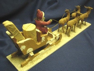 RARE ANTIQUE GERMAN BELSNICKLE BELSNICKEL SANTA SLEIGH 4 REINDEER 15 1 