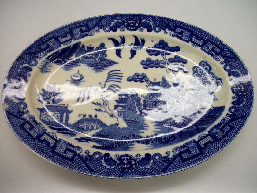 VINTAGE PORCELAIN TRANSOR JAPANESE WARE BLUE PLATE  