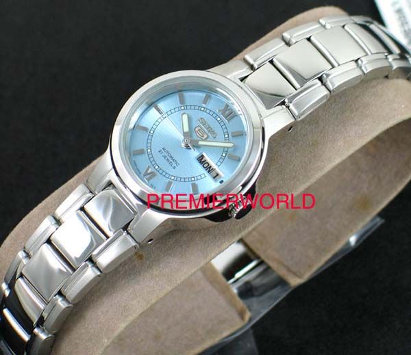 SEIKO LADIES AUTOMATIC SKY BLUE ROMAN STEEL WATCH SYME55  