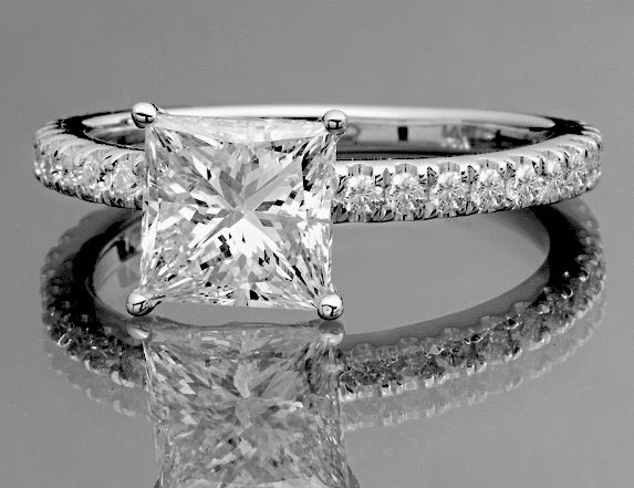 50 ct CERTIFIED PRINCESS CUT DIAMOND ENGAGEMENT RING 14 WHITE GOLD 