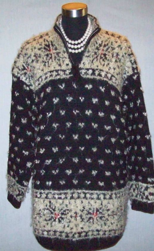   NEW YORK SPORT HAND WOVEN THICK KNIT BOUCLE MOHAIR SKI SWEATER~SZ S M