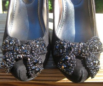 TUK PLATINUM Handmade Black SUEDE Jewel Bow Hidden Platform 5 3/4 