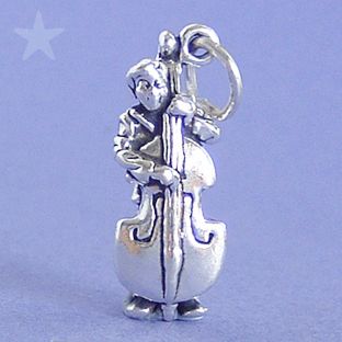 STAND UP DOUBLE BASS MAN Sterling Silver Charm Pendant  