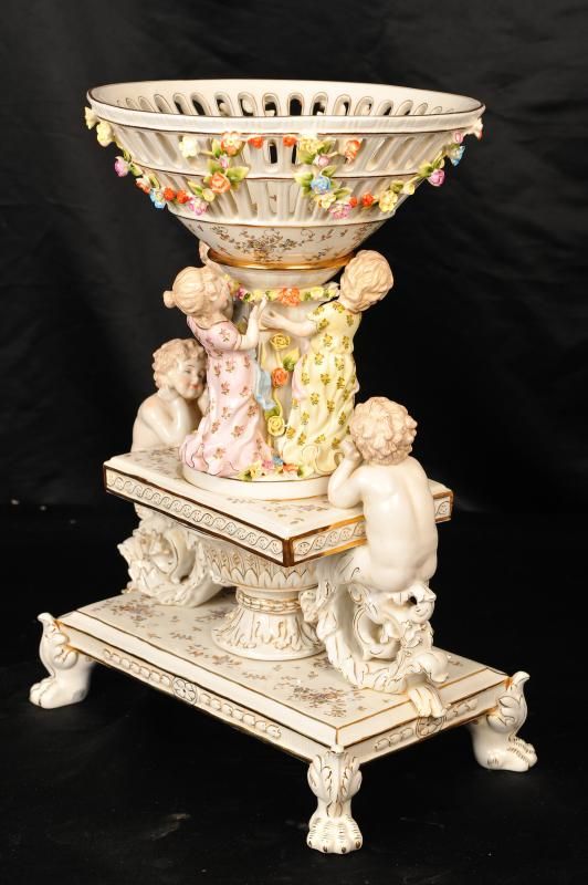 German Dresden Porcelain Cherub Centrepiece Bowl Dish  