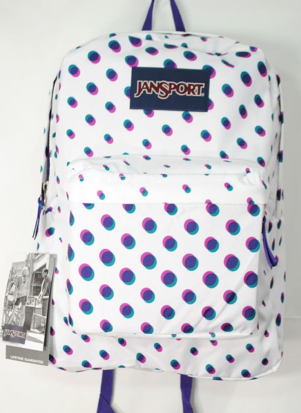 JANSPORT WHITE PURPLE POWER HOP DOT SUPERBREAK BACKPACK  