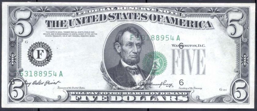 1950 $5 ERROR NOTE   3RD HUGE PRINTING SHIFT TO LEFT  