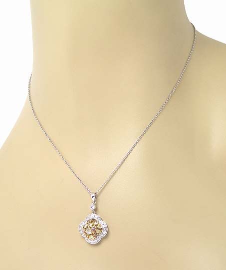 GORGEOUS 18K W G & FANCY DIAMONDS PENDANT w/ CHAIN  