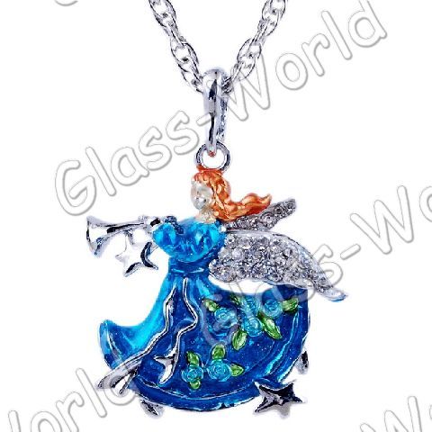 6strands Music Angel Rhinestone&Enamel&Alloy Pendant Necklaces TY0447