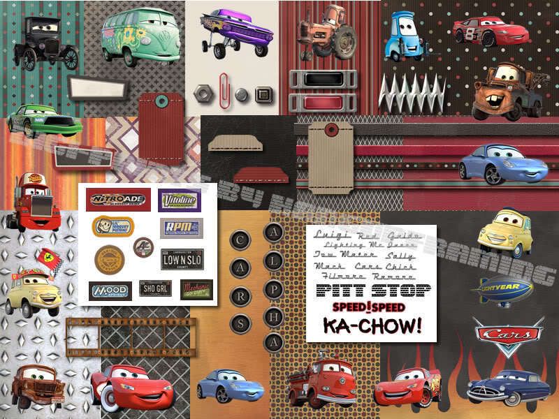 DIGITAL SCRAPBOOKING KIT~DISNEY PIXAR CARS*CD DISNEY CARS KIT FOR 