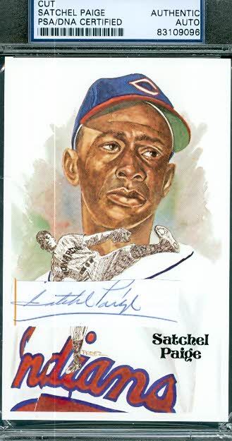 SATCHEL PAIGE AUTOGRAPH PEREZ STEELE CUT PSA/DNA SIGNED  