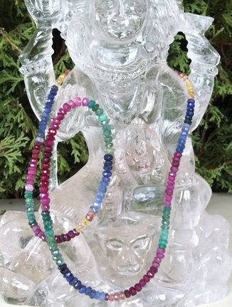 RUBY   EMERALD   SAPPHIRE FACETED BEADS NECKLACE   GENUINE  