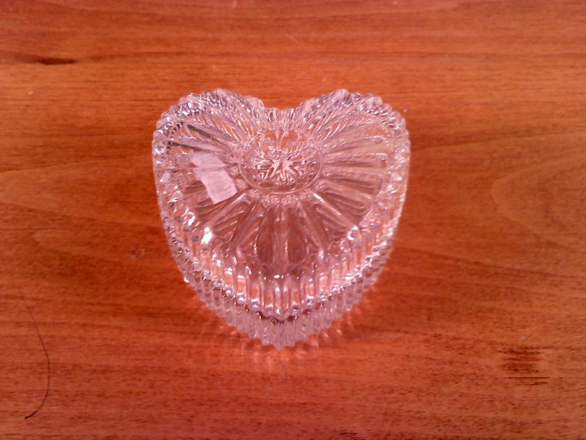 Decorative Glass Heart Shaped Trinket Box, vintage  