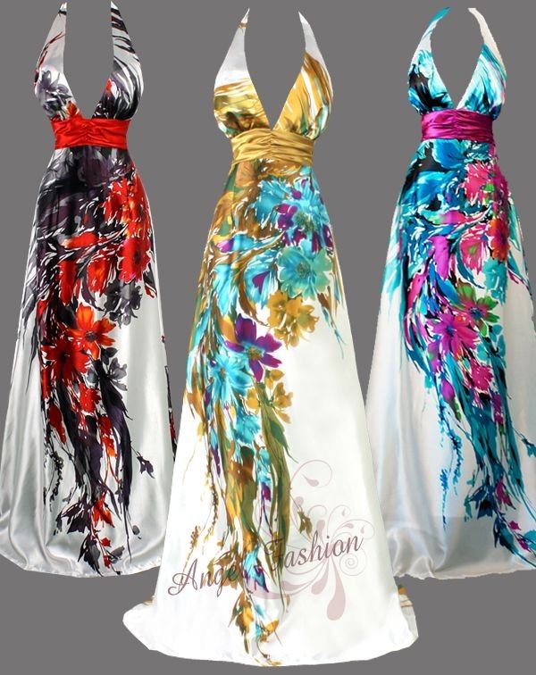   Neck Printed Floral Halter Maxi Evening Dress Gown S M L XL 2XL  