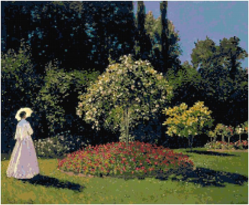 Monet Lady in Garden Counted Cross Stitch Pattern Art  
