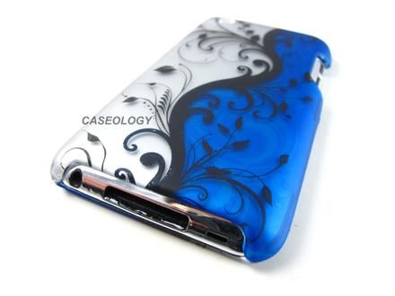 OCEAN BLUE BLK VINES HARD SHELL CASE COVER APPLE IPOD TOUCH 4 4TH GEN 