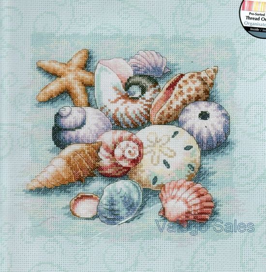 Dimensions Counted Cross Stitch kit 10 x 10 ~ SHELLS ON BLUE Sale 