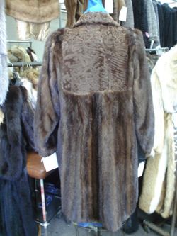 NEW MAHOGANY MINK & SWAKARA FUR COAT WOMEN SZ 16  