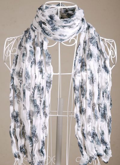 NEW fashion WOMENS gray white Floral WRINKLE LONG SCARF WRAP SHAWL 