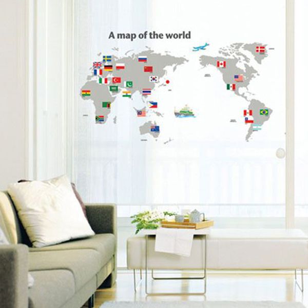 MAP OF THE WORLD Chidrens Wall Decor Sticker Decals  