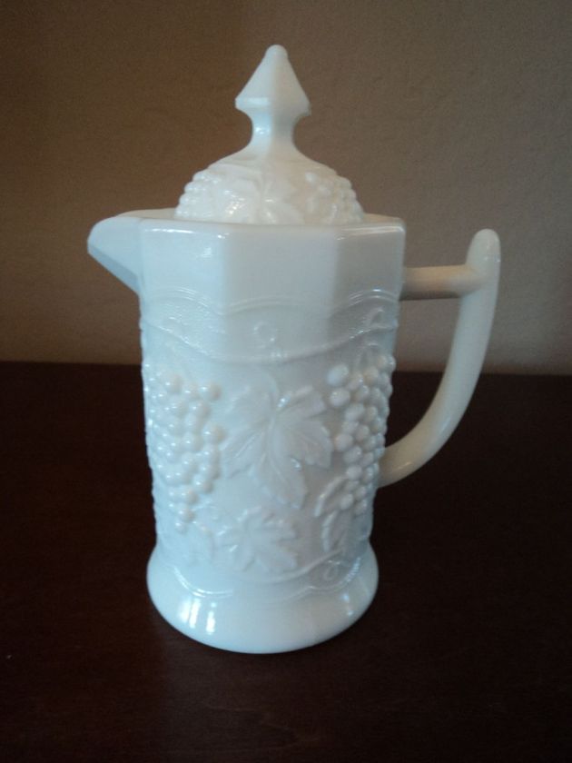 Vintage Grape Imperial Milk Glass Pitcher w/snowflake base  Imperial G 