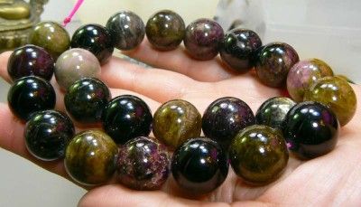 TOURMALINE BEADS STRAND HUGE NATURAL 17mm ROUND MULTI PINK GREEN 890ct 